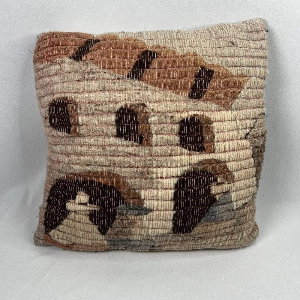 Vintage Raquel's Collection 100% Wool Hand Woven Pillow 14X14 Peruvian Folk‎ Art
